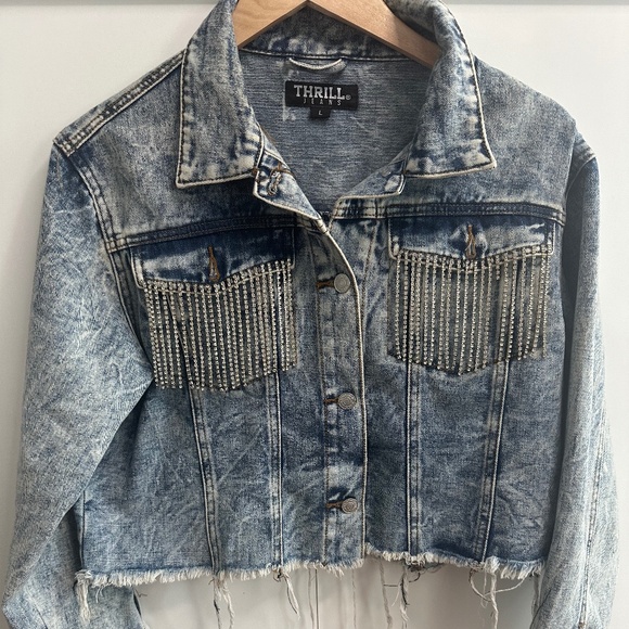 Thrill Light Blue Denim Jacket with Fringe Accents - Picture 2 of 5